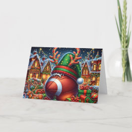 Tarjeta Festiva Cute Reindeer Football Christmas