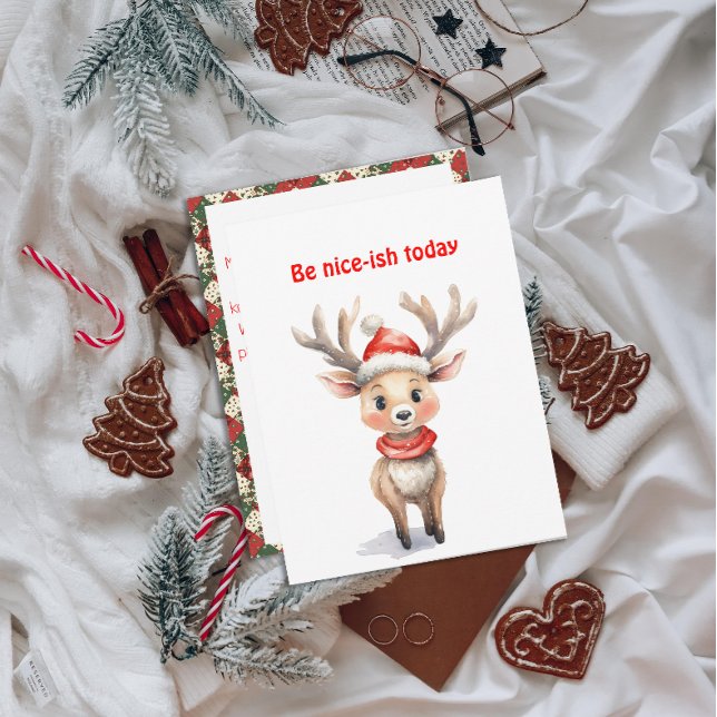 Tarjeta Festiva Cute reindeer Rudolph christmas wishes Postcard (Subido por el creador)