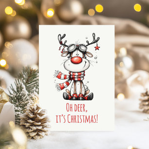 Tarjeta Festiva Cute Reno – “Oh Ciervo, Es Navidad" 
