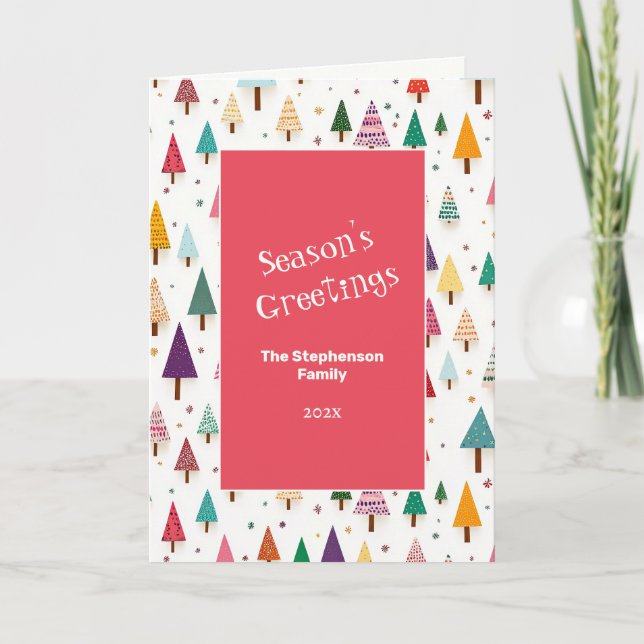 Tarjeta Festiva Cute Retro Christmas Trees (Anverso)