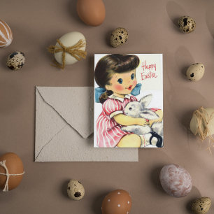 Tarjeta Festiva Cute retro vintage Easter girl add mesage