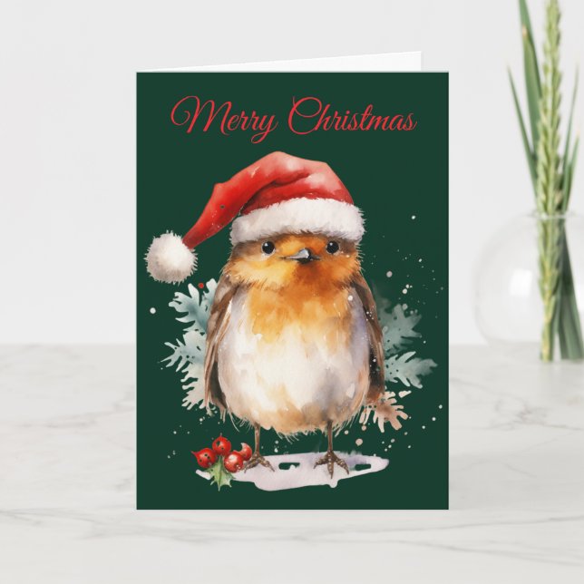 Tarjeta Festiva Cute Robin (Anverso)