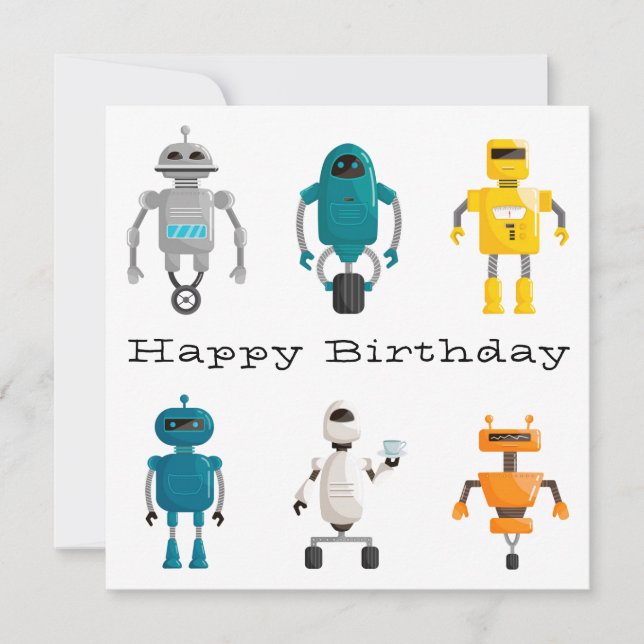 Tarjeta Festiva Cute Robots Droids Feliz cumpleaños (Anverso)