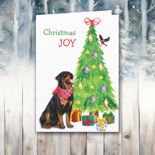 Tarjeta Festiva Cute Rottweiler, Bird y Christmas Tree
