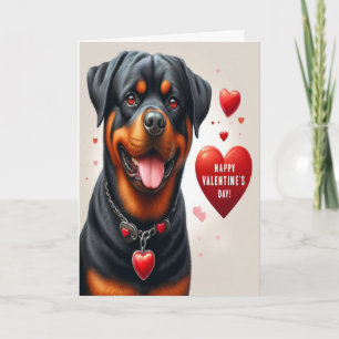 Tarjeta Festiva Cute Rottweiler Dog Feliz Día de San Valentín