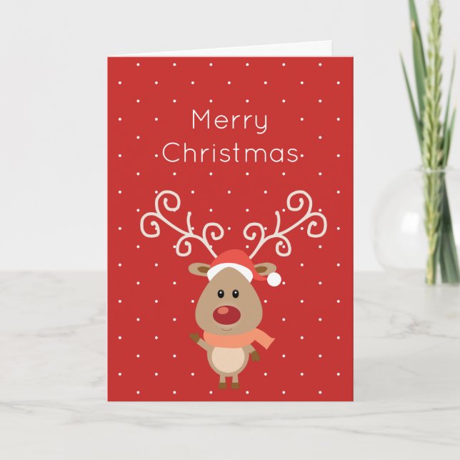 Tarjeta Festiva Cute Rudolph, el personalizado de renos de nariz r (Anverso)