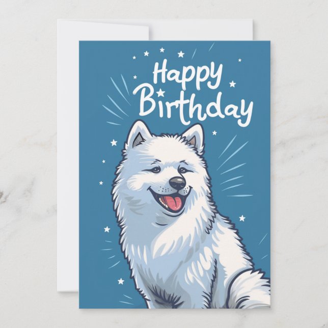 Tarjeta Festiva Cute Samoyed Feliz Cumpleaños (Anverso)