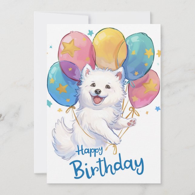 Tarjeta Festiva Cute Samoyed Feliz Cumpleaños (Anverso)
