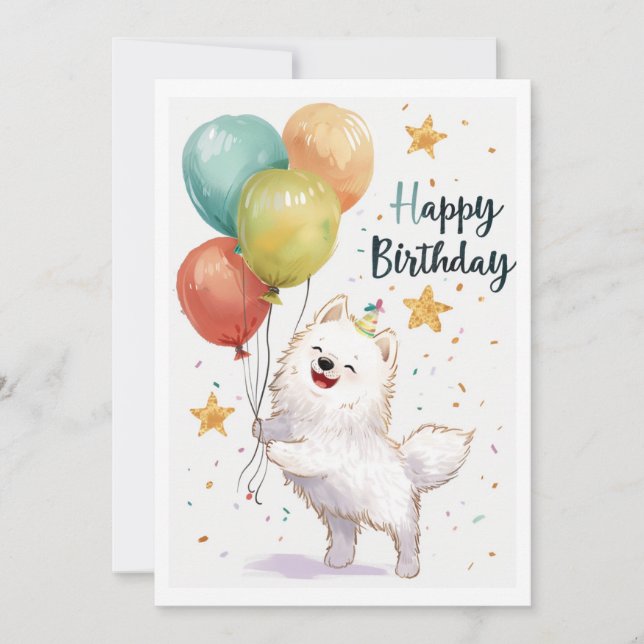 Tarjeta Festiva Cute Samoyed Feliz Cumpleaños (Anverso)