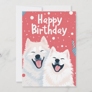 Tarjeta Festiva Cute Samoyed Feliz Cumpleaños