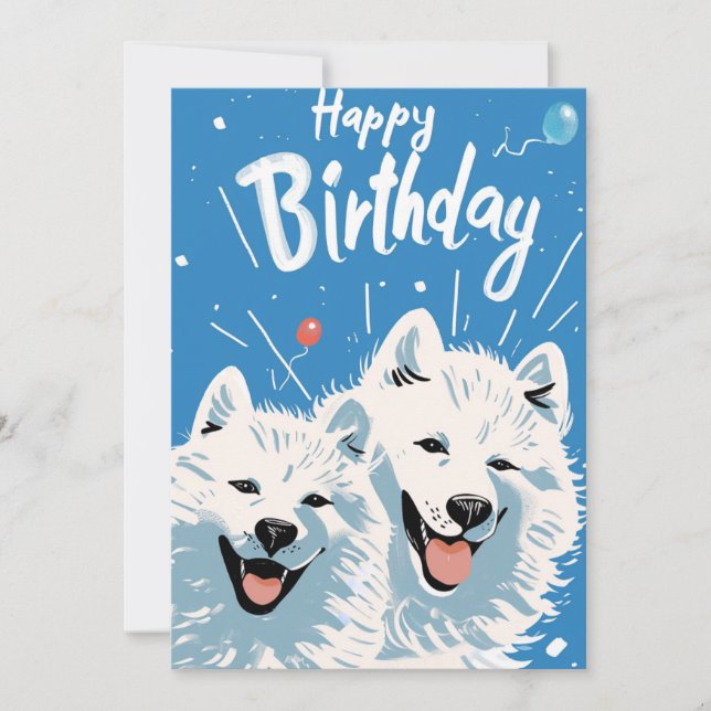 Tarjeta Festiva Cute Samoyed Feliz Cumpleaños (Anverso)