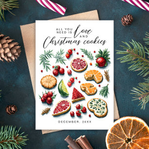 Tarjeta Festiva Cute Santa Amor Y Galletas Acuarela Roja Verde