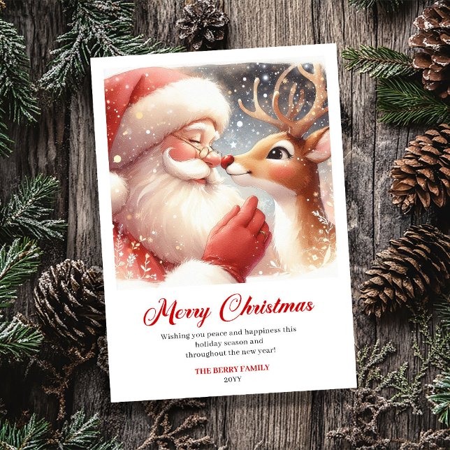 Tarjeta Festiva Cute Santa And Rudolph Merry Holiday Greeting Card (Cute Santa And Rudolph Merry Holiday Greeting Card)