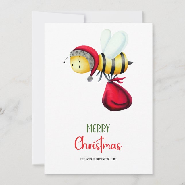 Tarjeta Festiva Cute Santa Bee Apiary Business Logo Christmas (Anverso)