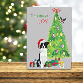Tarjeta Festiva Cute Santa Border Collie y Christmas Tree Holida
