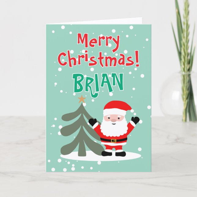 Tarjeta Festiva Cute Santa Claus cartoon Christmas card for kids (Anverso)