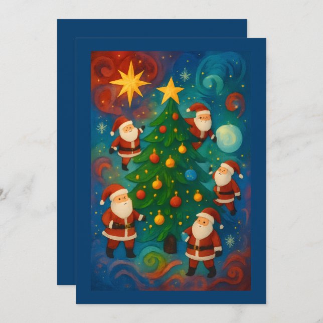 Tarjeta Festiva Cute Santa Claus Christmas Tree Illustration (Anverso / Reverso)