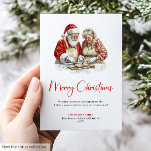 Tarjeta Festiva Cute Santa Claus Niños Elegante Rojo Verde Saludo