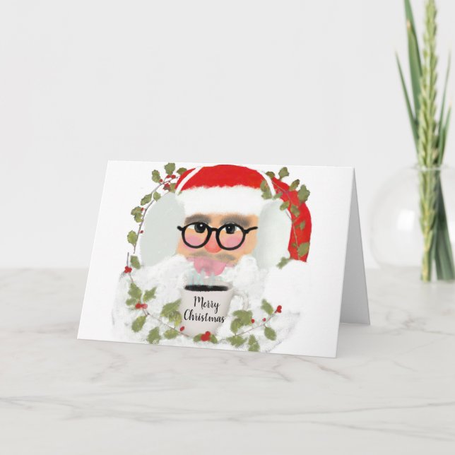Tarjeta Festiva Cute Santa Claus Red And White Merry Christmas (Anverso)