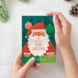 Tarjeta Festiva Cute Santa Claus Saludo de la familia navideña d