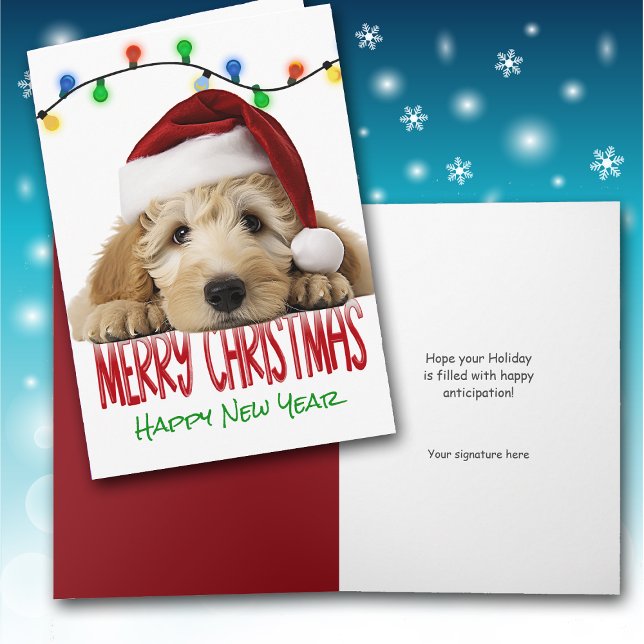 Tarjeta Festiva Cute Santa Goldendoodle Christmas Card (Subido por el creador)