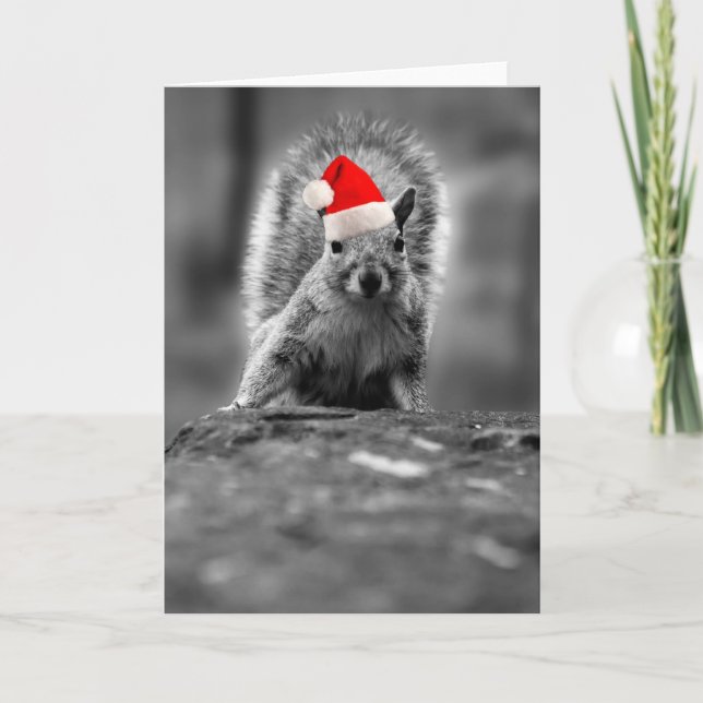 Tarjeta Festiva Cute Santa Squirrel (Anverso)