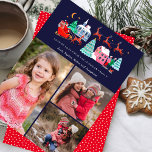 Tarjeta Festiva Cute Santa Vintage Christmas 3 Fotos<br><div class="desc">Hermosa, caprichosa, y mágica tarjeta de felicitación para Navidades para su familia y seres queridos con la foto más bella de su familia esta temporada de vacaciones. Un lindo y hermoso padre Papá Noel pintado a mano de ilustracion retro vintage con casas de pueblo nórdico, árboles de Navidad y santa...</div>