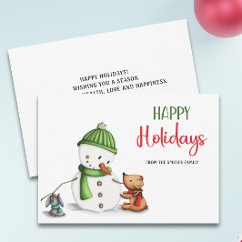 Tarjeta Festiva Cute Script Snowman Happy Holidays