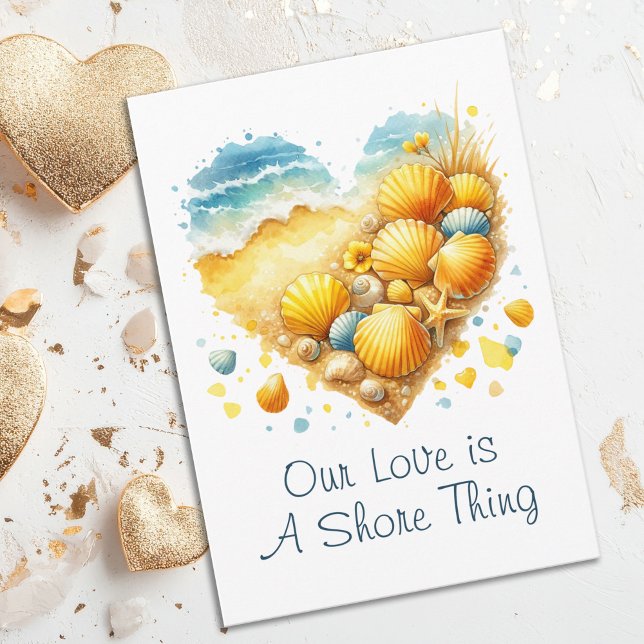 Tarjeta Festiva Cute Seashell Heart Beach Love Valentine's Day (Beach Sweethearts Shore Line and Seashells Summer Beach Valentine's Day Card)