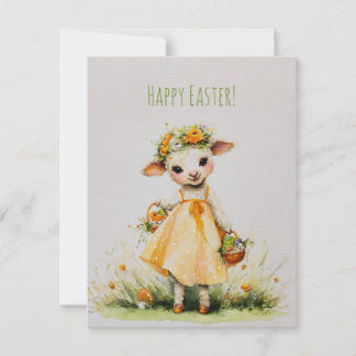 Tarjeta Festiva Cute sheep with flower crown for Easter holiday
