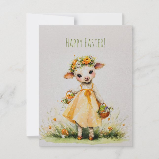 Tarjeta Festiva Cute sheep with flower crown for Easter holiday (Anverso)