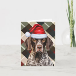 Tarjeta Festiva Cute Shorthair Puntero Santa Dog Red Green Plaid