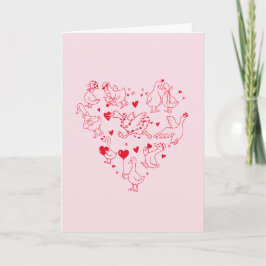 Tarjeta Festiva Cute Silly Goose Heart Red and Pink Valentine