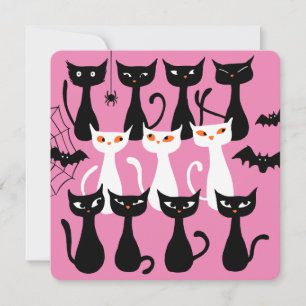 Tarjeta Festiva Cute silueta simple de gatos espeluznantes de Hall