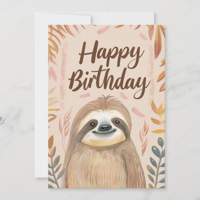 Tarjeta Festiva Cute Sloth Happy Birthday (Anverso)