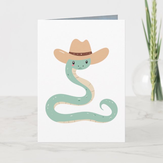 Tarjeta Festiva Cute Snake Wearing Hat (Anverso)