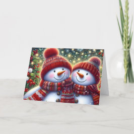 Tarjeta Festiva Cute Snowman Couple Christmas