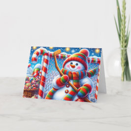 Tarjeta Festiva Cute Snowman Hockey Goalie Christmas