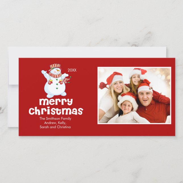 Tarjeta Festiva CUTE Snowman Merry Christmas Family Photo Card (Anverso)