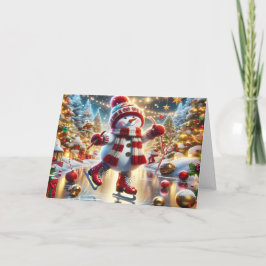 Tarjeta Festiva Cute Snowman wearing Scarf and Winter Hat