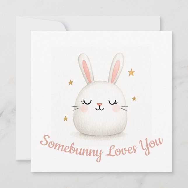 Tarjeta Festiva Cute Somebunny te ama Personalizable Bunny (Anverso)