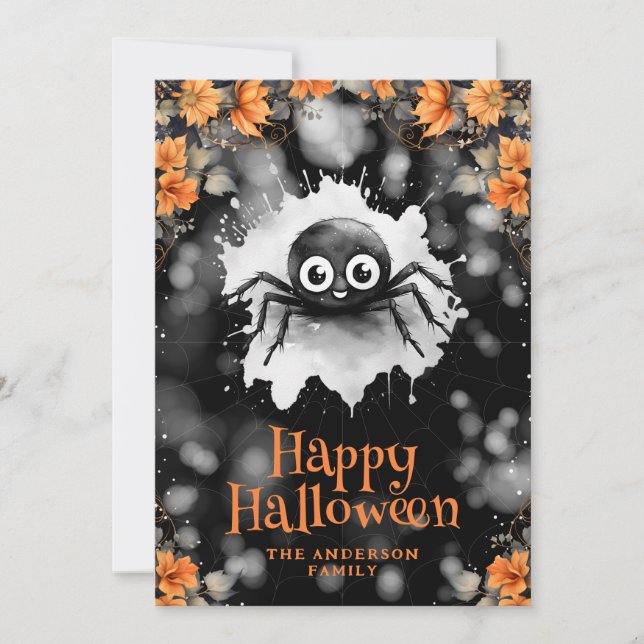 Tarjeta Festiva Cute Spider Cobweb Happy Halloween Card (Anverso)