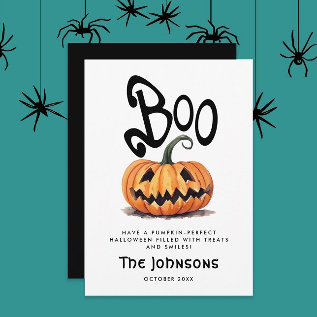 Tarjeta Festiva Cute Spooky Boo Halloween Naranja Calabaza tallada (Subido por el creador)