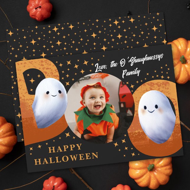 Tarjeta Festiva Cute Spooky Halloween Boo Ghost Photo (Subido por el creador)