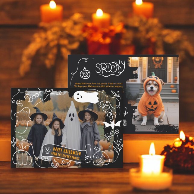 Tarjeta Festiva Cute Spooky Happy Halloween ilustraciones 2 fotos (Cute Spooky Happy Halloween illustrations 2 photos Holiday Card)