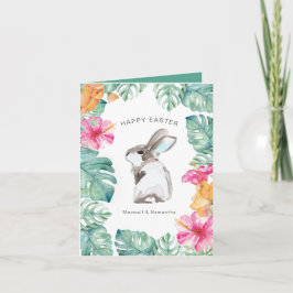 Tarjeta Festiva Cute Spring Flowers Bunny Easter Card