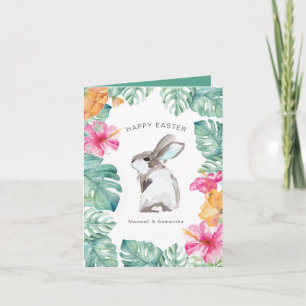 Tarjeta Festiva Cute Spring Flowers Bunny Easter Card
