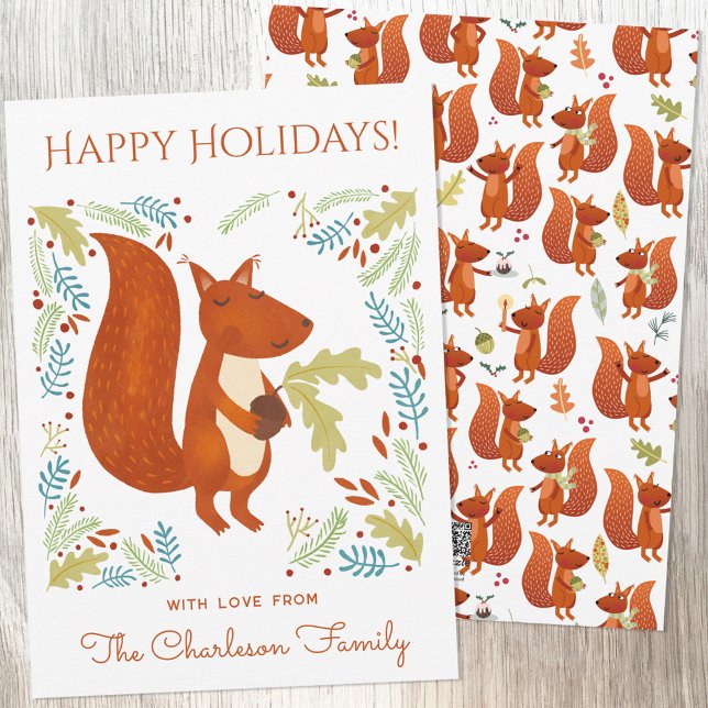 Tarjeta Festiva Cute Squirrel (Fun Squirrel personalized Thanksgiving or Christmas Holiday card)