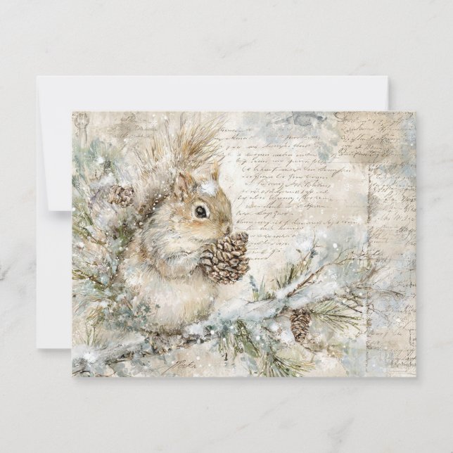 Tarjeta Festiva Cute squirrel on the pine branch (Anverso)