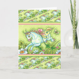 TARJETA FESTIVA CUTE ST. PATRICK'S DAY FLYING IRISH PONY, FAIRY